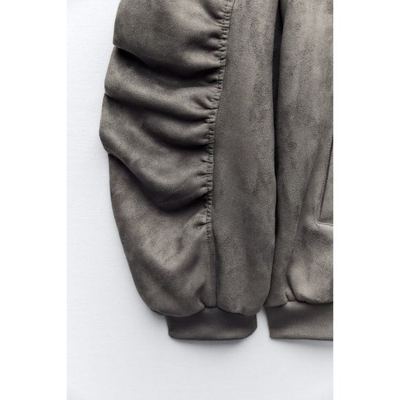 ZARA OVERSIZED FAUX SUEDE BOMBER JACKET - Picture 8 of 10